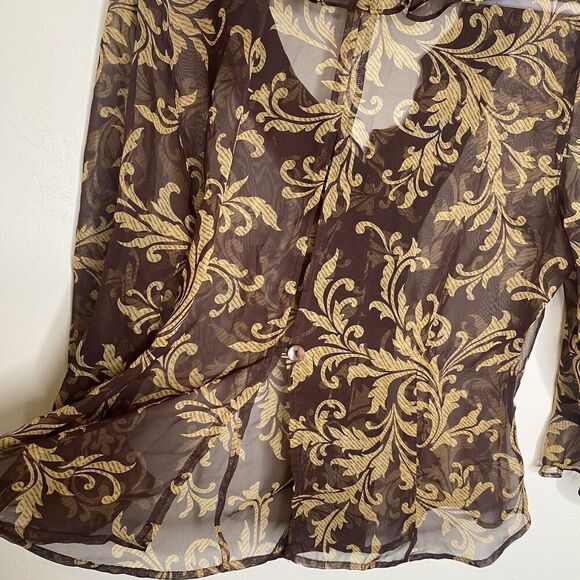 Miss Dorby Petite Brown Sheer Ruffle Blouse Top Size Medium Petite - Picture 10 of 12
